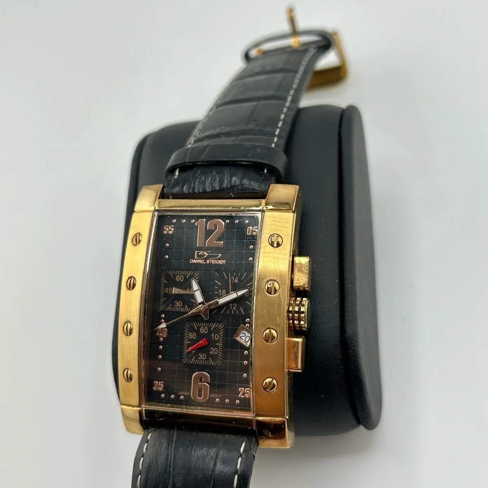 Daniel Steiger Valiant Rose Gold Men's Watch Black Leather Square #507